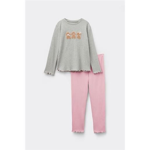 Tezenis pigiama lungo bimba cotone pesante patch cani bambina grigio