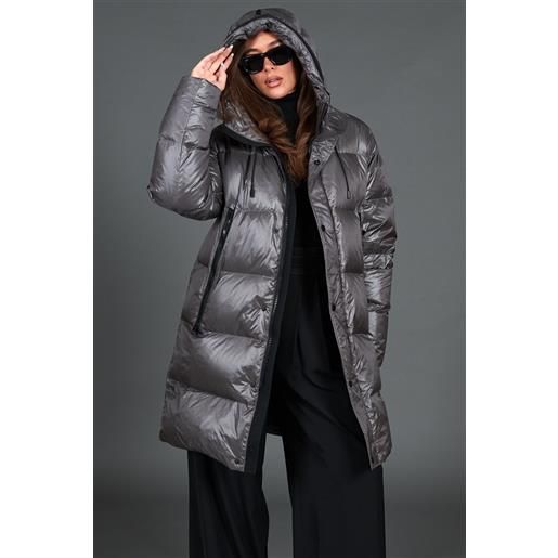 D'Arienzo giaccone lungo in vera piuma colore grigio da ripiegare a zaino D'Arienzo