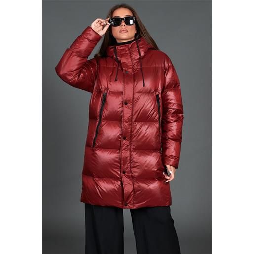 D'Arienzo giaccone lungo in vera piuma colore bordeaux da ripiegare a zaino D'Arienzo