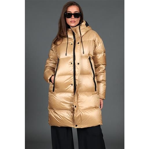 D'Arienzo giaccone lungo in vera piuma colore fango da ripiegare a zaino D'Arienzo