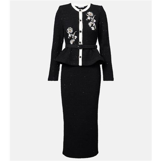 Self-Portrait abito midi in tweed con paillettes