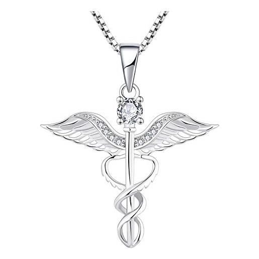 Collana Con Ciondolo A Forma Di Angelo Con Ali In Argento