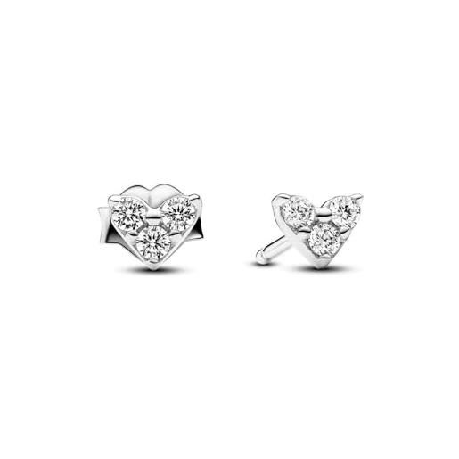 PANDORA timeless orecchini a bottone con cuore in argento sterling con zirconia cubica trasparente, borchie