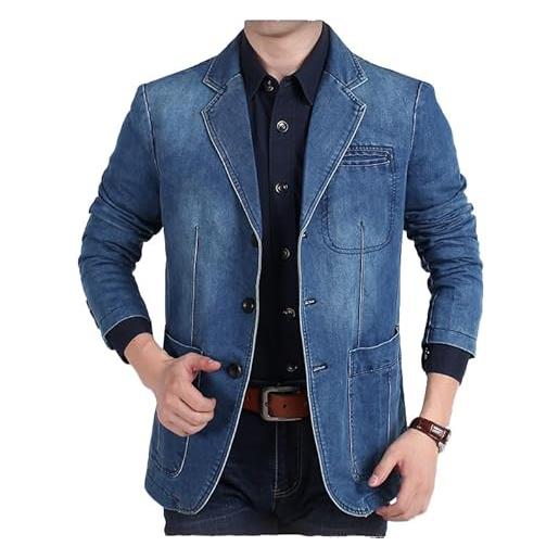 LIUYUYOUGO blazer uomo giacca blazer in denim da uomo blu lavato jeans sbiaditi cappotto casual slim cotone giacca in denim moda monopetto leggero cappotti sportivi retrò jeans strappati cappotto d
