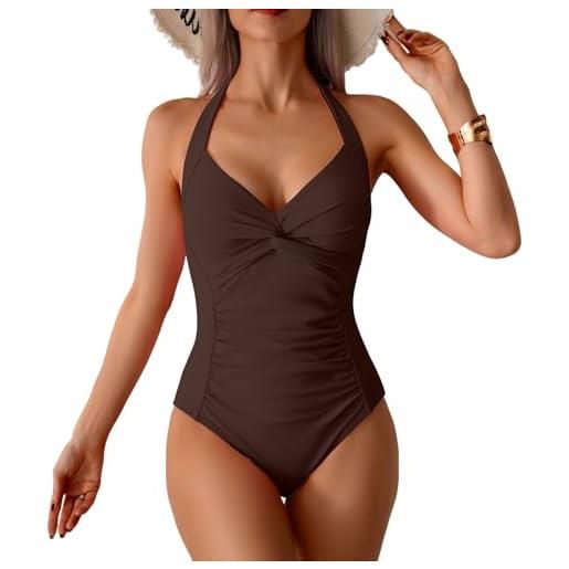 Generisch costume da bagno intero da donna, scollo a v, costume da bagno intero, marrone, xxl