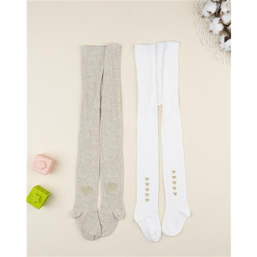 Prénatal pack 2 collant bimba beige/bianco cuori