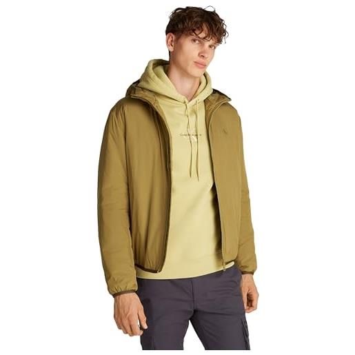 Calvin Klein uomo giacca a vento hi-neck con cappuccio, verde (gothic olive), xs
