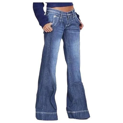 RegaliaKun jeans a zampa da donna boyfriend, a vita bassa, gamba dritta, larghi, alla moda, neri, taglia m