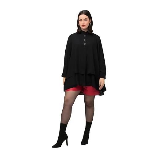 Ulla Popken mantovana tunica con maniche lunghe camicette, nero, 64-66 donna