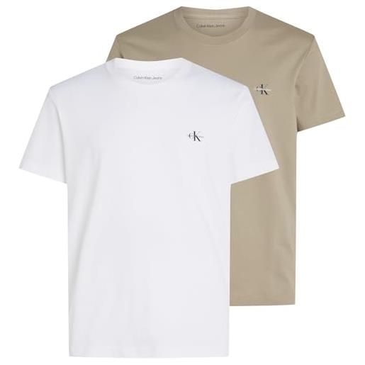 Calvin Klein t-shirt maniche corte uomo confezione da 2 monologo scollo rotondo, multicolore (bright white/aluminum), m