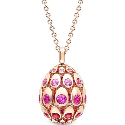Fabergé pendente cosmic curve a forma di uovo in oro rosa 18 carati con rubini e zaffiri