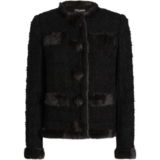Dolce & Gabbana piumino in tweed con bordi in pelliccia - nero
