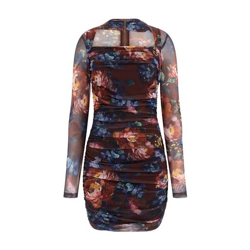 GUESS abito bernadette da donna eco a maniche lunghe con scollo quadrato, phyton stampa pelle naturale, xs