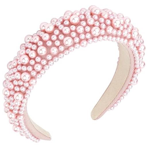 TRIXES fascia per capelli rosa con perline - accessorio moda da donna - perla con perline