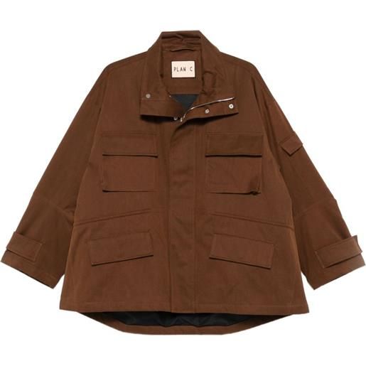 Plan C giacca delave stile militare in twill - marrone