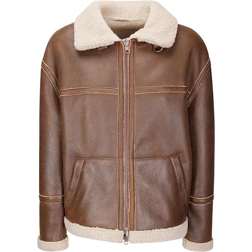 Salvatore Santoro giacca in pelle con collo in shearling - marrone