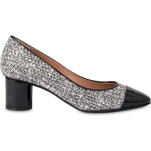 POLLINI décolleté in tessuto tweed e vernice - bianco