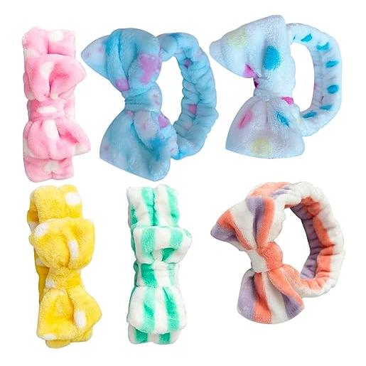 TOVINANNA 6pezzi fasce elastiche per da donna per lavaggio viso e trucco morbide e regolabili vari e fantasie per spa e bellezza