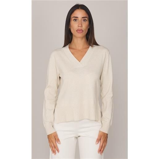 MARIA BELLENTANI maglia MARIA BELLENTANI scollo a v in lurex - kerry, colore panna