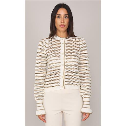 TWINSET cardigan TWINSET in maglia con righe lurex, colore bianco