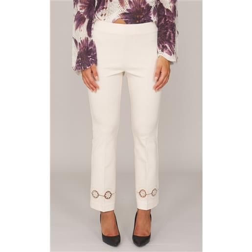 TWINSET pantalone TWINSET con ricamo alla caviglia, colore bianco
