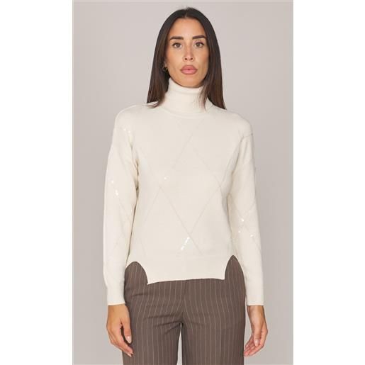 WHITE WISE maglia dolcevita WHITE WISE con rombi lurex, colore panna