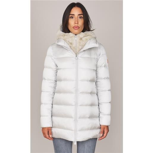 SAVE THE DUCK piumino lungo svasato SAVE THE DUCK con pelliccia ecologica matilda, colore ghiaccio