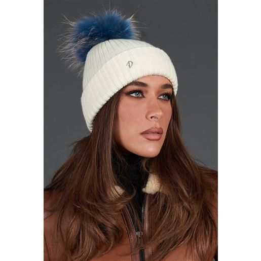 D'Arienzo cappello in lana panna con pompon in pelliccia multicolor D'Arienzo
