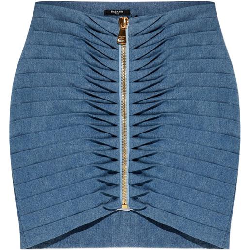 Balmain minigonna con ruches e zip - blu