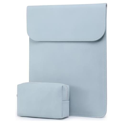 HYZUO 13,3-14 pollici custodia per laptop per mac. Book pro 14 m5/m4/m3/m2/m1 pro/max 2026-2021, 13,3 mac. Book air, 13,5-13,8 surface laptop, custodia in finta pelle scamosciata con borsa, blu pallido