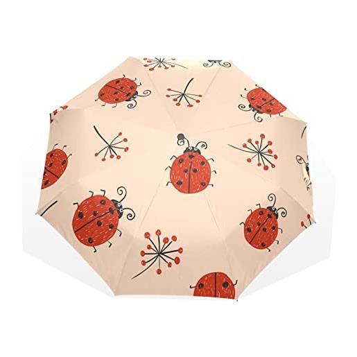 TropicalLife ombrello fiore coccinelle animale modello antivento 3 piegare ombrello per donne uomini ragazze ragazzi unisex ultraleggero viaggi esterni