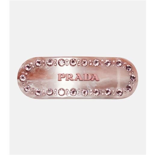Prada fermacapelli con cristalli e logo