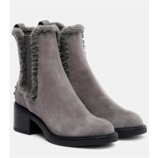 Tod's stivaletti 60 in suede con shearling