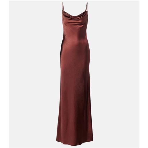 Self-Portrait abito lungo in raso con cristalli