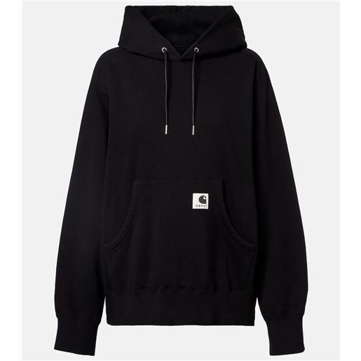 Sacai x carhartt - felpa in jersey di cotone con cappuccio