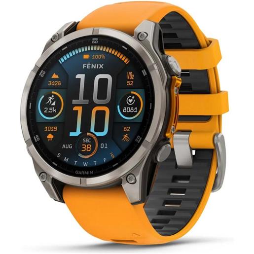 Garmin fenix 8 - 47 mm, amoled sapphire, titanium con cinturino in silicone spark orange/grafite (010-02904-11)