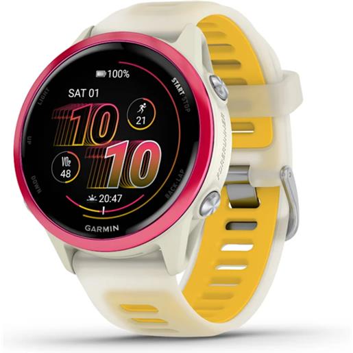 Garmin forerunner 570 - 42mm raspberry aluminum con cinturino translucent bone/mango band (010-02970-02)