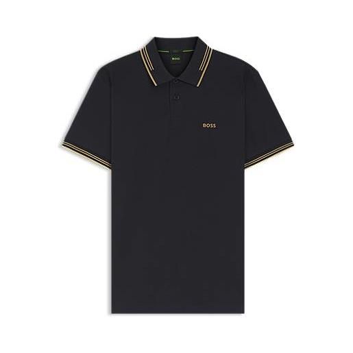 BOSS polo slim fit in cotone elasticizzato con logo, blu scuro