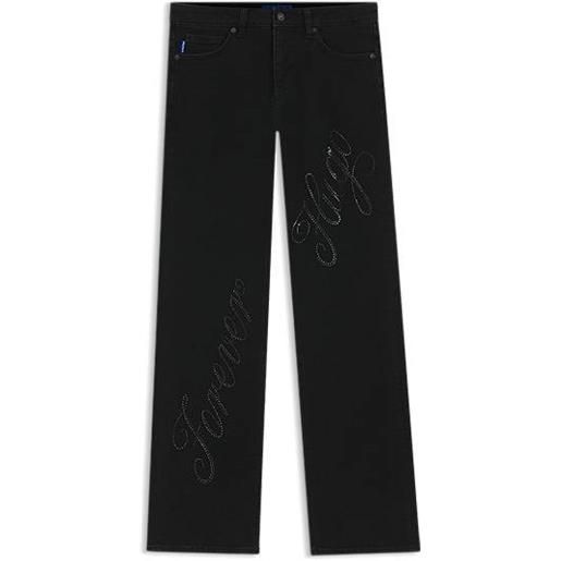 HUGO jeans slim fit in denim con slogan e logo con strass, nero