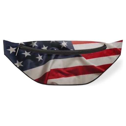 WowPrint marsupio con bandiera americana sventolante, per donne, uomini, ragazze, ragazzi, bambini, marsupio americano americano, marsupio, borsello da cintura per viaggi, sport, corsa, colore, m