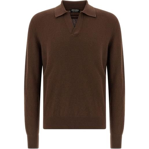 Zegna polo oasi con scollo a v - marrone