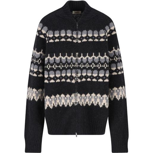 Barena cardigan jacquard con zip - nero