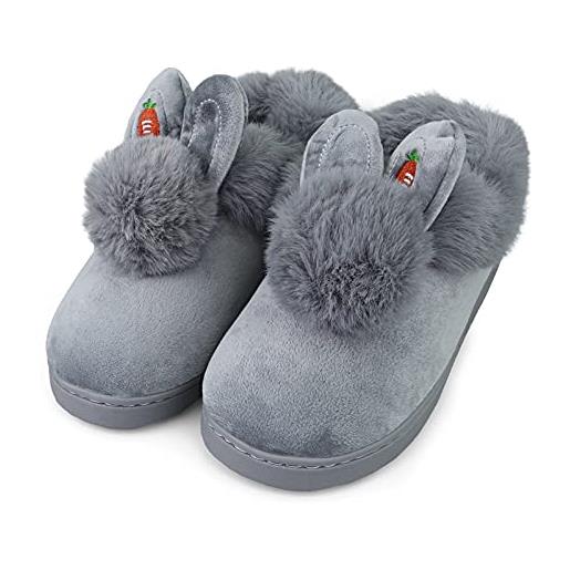 IONOKO pantofole ragazze inverno peluche cute bunny animal rabbit scarpe di cotone donna warm ciabatte da casa interno antiscivolo caldo leggere slipper grigio eu 36 37