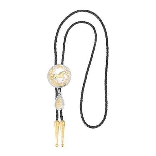 UBBVPKY cravatta bolo per uomo cowboy con ciondolo a forma di cavallo cravatta in pelle western cowboy cravatta in pelle collana accessori per costumi per uomo donna unisex nero taglia unica