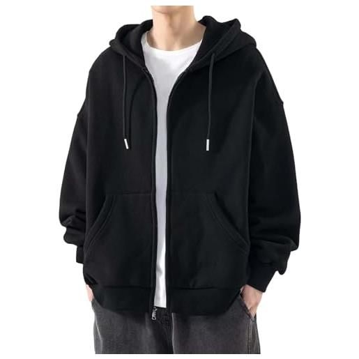 Generisch giacca da uomo con cappuccio, con chiusura lampo e tasche, per le mezze stagioni, taglia grande, casual, classica, per il tempo libero, versatile, nero , 5xl