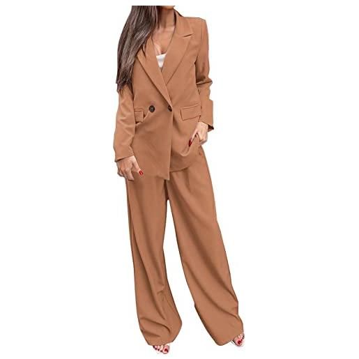 HEONSATI tute eleganti donna cerimonia curvy tuta da cerimonia manica lunga casual aperto davanti colletto tailleur da cocktail eleganti completo due pezzi blazer e pantaloni matrimonio abito da lavoro