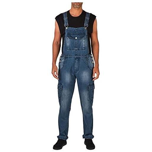 Generic salopette classica da uomo in denim invecchiato con cinturino regolabile moda casual slim fit monopezzo jeans pagliaccetto durevole da lavoro tute tute tute multiuso con tasche, blu, xl