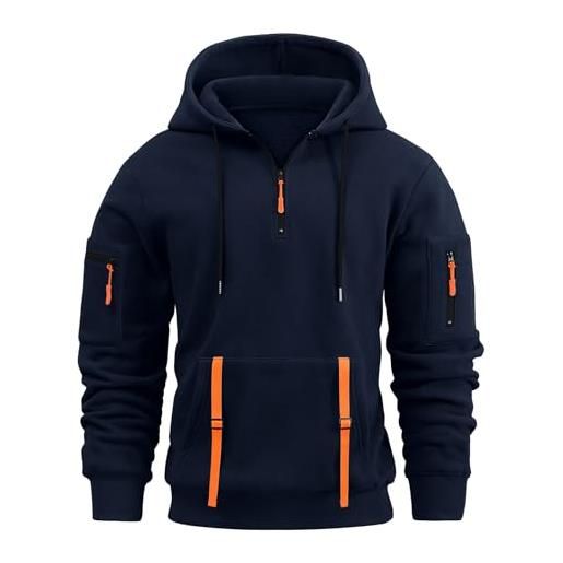 Lonya felpa uomo invernale con cappuccio manica lunga 1/4 zip hoodie tasca multifunzionale sportiva jogging lavoro pullover grigio chiaro, m