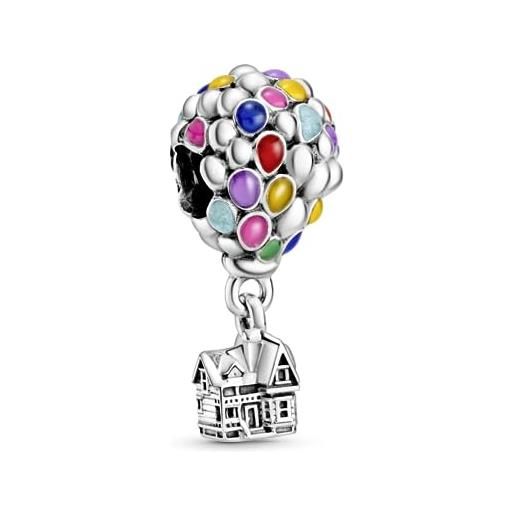 PANDORA disney ciondolo a forma di palloncino di up in argento sterling con smalto blu, verde, arancione, rosa e azzurro