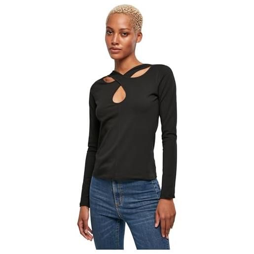 Urban Classics ladies crossed cut out longsleeve, t-shirt, donna, nero (black), l